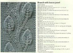 the knitting pattern is shown in grey and has leaves on it, as well as instructions for