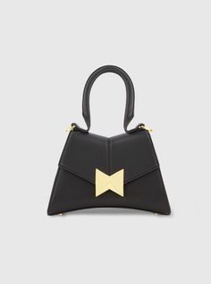 Angular Mini Black Leather Top Handle Bag with Gold Hardware Modern Evening Satchel With Removable Pouch, Modern Leather Satchel For Evening, Handheld Flap Bag With Dust Bag For Formal Occasions, Modern Leather Evening Bag With Detachable Handle, Modern Handheld Shoulder Bag For Formal Occasions, Modern Handheld Flap Bag For Formal Occasions, Modern Black Flap Bag, Modern Handheld Flap Bag For Formal Events, Modern Formal Handheld Shoulder Bag