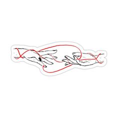 two hands touching each other with red lines in the middle sticker on a white background