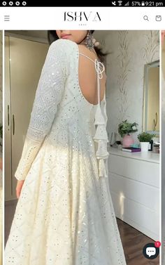 White Anarkali Dress, Anarkali Designs, Embroidery Kurta, White Anarkali, Desi Dress, Georgette Anarkali, Long Gown Design, Anarkali Dress Pattern