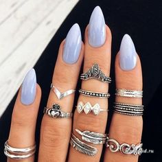 pale blue mani. #nails Almond Designs, Nail Shaped, Short Almond Shaped Nails, Almond Shaped Nails Designs, Purple Acrylic Nails, Lavender Nails, Almond Shape Nails, Almond Nails Designs, Almond Acrylic Nails