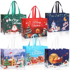 four christmas shopping bags in different designs