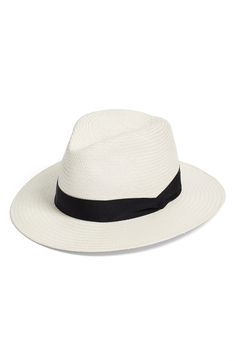 rag & bone Straw Panama Hat | Nordstrom Casual White Toquilla Straw Hat, Woven Toquilla Straw Panama Hat With Flat Brim, White Woven Fedora With Flat Brim, White Woven Flat Brim Fedora, White Woven Fedora With Curved Brim, White Toquilla Straw Panama Hat For Vacation, Woven Straw Panama Hat With Flat Brim, Classic Woven Straw Hat With Short Brim, Classic Woven Toquilla Straw Fedora