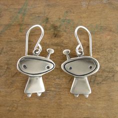 Orbit Girl Little Charm Earrings - Sterling Silver Alien Earrings - Silver Astronaut Earrings Alien Earrings, Earrings Space, Glass Store, Space Girl, Tiffany Jewelry, Sterling Silver Dangle Earrings, Handcrafted Earrings, Bridal Jewelry Sets, Matching Necklaces