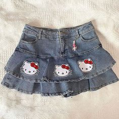 Hello Kitty Outfit, Denim Short Skirt, Y2k Hello Kitty, Kitty Clothes, Hello Kitty Clothes, Mia 3, A Line Mini Skirt, Hello Kitty Items