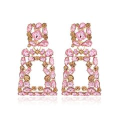 Material: Zinc Alloy, CrystalsSize: 2.6 inch by 1.5 inch (6.5 cm by 3.7 cm)Weight Per Pair: 1.3 oz (36.5 g)Design: Crystal Dangle Drop Statement Clip-On EarringsColor: Pink, Blue, Green, White, Yellow Gold G Design, Crystal Earrings, Elegant Style, Geometric Shapes, Zinc Alloy, Clip On Earrings, Pink Blue, Lego, Jewelry Accessories