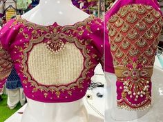 Here Are The Latest Designs For Bridal Blouses With Maggam Work. The Maggam Work With Kundan, Thread And Spring Can Be Customised Along With The Cloth Color You Want To Choose. Having These Kind Of Maggam Work Blouses Is Very Trendy For Traditional Gatherings And Poojas.  This Enhances The Beauty Of Any Saree When This Is Teamed Up With Different Kind Of Maggam Designs. The Combination Of Aari And Zardosi Works Make This Maggam Designs Look Very Elegant And Beautiful. We Customize The Blouse As Exclusive Blouse Designs, Blouse Inspiration, Maggam Blouse, Zardosi Work