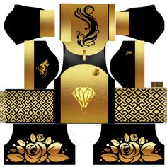 an image of gold and black papercrafts with flowers on them, including a diamond in the center