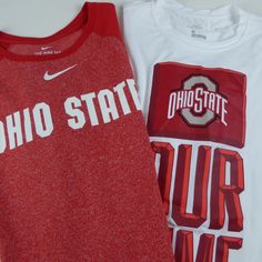 Ohio State Buckeyes Shirt Set Officially Licensed Gear T-Shirt Bundle (2 Shirts) Osu & Nike Branding Short Sleeve Tees Brand New With Tags Red: Athletic Cut Ohio State And Nike Branding White: Dri-Fit Tech Ohio State Our Time Graphics Chest Across Front: Xl: 24. L: 21.5” Length From Top Of Collar To Bottom: 29-30” Brand New With Tags Go Bucks...O-H Pricing Is Fair And Quite Firm . Please Let Us Know If You Have Any Questions. Nike Casual Top In University Red, Red Nike T-shirt For Summer, Nike Red T-shirt For Summer, Collegiate Red Summer Tops, Nike Sporty Tops In University Red, Nike Sporty University Red Tops, Nike Collegiate Red Tops, Nike Red Collegiate Top, Red Nike Tops With Team Spirit