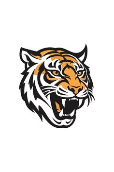 an orange and black tiger's head on a white background