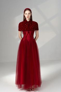 Gemini Drop Waist Cape Shoulder Mesh Maxi Set | MEAN BLVD Elegant Red Tulle Evening Dress, Elegant Cape Dress For Banquet, Elegant Cape Evening Dress For Formal Occasions, Elegant Cape Evening Dress For Formal Events, Elegant Tulle Dresses For Red Carpet, Elegant Formal Evening Dress With Cape, Red Formal Dress With Cape Sleeves, Luxury Cape Evening Dress, Red Cape Dress For Party