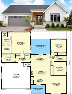 the floor plan for this modern house is very large and has two garages on each side