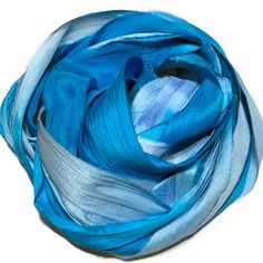 a blue and white scarf on a white background