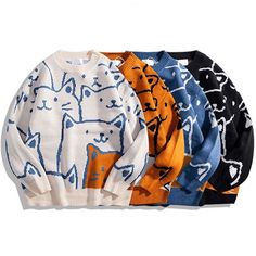 Don't just be a 'good' cartoon cat. Be the outstanding one! This Cartoon Cat Sweatshirt is the outstanding one! Stand out from the crowd with this unique, stylish design. This sweatshirt will show everyone you have your own sense of style and flair. Made from soft, comfortable cotton, it's perfect for keeping you warm on chilly days or layering with other pieces for a trendy look no matter what occasion. Size chart: *1cm=0.4 inch *1kg=2.2 ibs Martin Blackwood, Cool Jumpers, Kitten Sweater, Preppy Aesthetic Outfits, Aesthetic Oc, Cat Tee Shirts, Cat Sweater, Japanese Harajuku, Trendy Sweaters