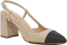 Classic Formal Slingback Pumps With Contrasting Heel, Classic Slingback Pumps With Contrasting Heel For Office, Beige Slingback Pumps For Formal Occasions, Spring Formal Slingback Pumps With Rubber Heel Cap, Beige Fitted Slingback Pumps For Formal Occasions, Fitted Beige Slingback Pumps For Formal Occasions, Formal Slingback Heels With Rubber Heel Cap, Elegant Beige Slingback Pumps For Work, Formal Beige Slingback Pumps With Contrasting Heel