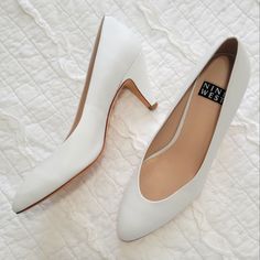 Nine West Faith Leather Pumps Size 8.5 White All Genuine Leather Inside And Outside Stunning Bright White Gorgeous Leather Wrapped Midsize Heel 2.75" Brand New Without Tags No Box Rare!! Vintage! White Shoes Pumps, Classic White Court Shoes With 4-inch Heel, Fitted Wedding Shoes With Removable Insole, Classic White Heels With Medium Width, Classic White Round Toe Heels, Classic Spring Wedding Shoes With Almond Toe, Classic Wedding Shoes With Almond Toe For Spring, Classic Fitted White Wedding Shoes, Classic White Court Shoes With Deep Heel Cup