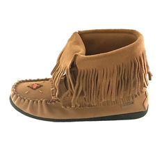 Women's Moka Suede Fringed Moccasin Boots 702093 Brown Bohemian Moccasins For Fall, Bohemian Brown Moccasins For Fall, Western Brown Moccasins For Festival, Bohemian Brown Suede Moccasins, Western Style Brown Moccasins For Festival, Womens Moccasin Boots, Fringe Moccasin Boots, Moccasin Ankle Boots, Handmade Moccasins