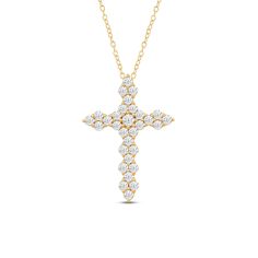 This diamond cross necklace makes an elegant display of your commitment to your faith. The cross pendant is decorated with a cluster of diamonds that pack a ton of sparkle. Sized to perfection at 27mm, this diamond cross pendant is perfect for daily wear. Anniversary Diamond Cross Pendant Necklace, Diamond White Cross Necklace With Diamond Accents, Diamond White Cross Pendant Necklace With Brilliant Cut, Diamond White Cross Pendant Necklace For Anniversary, Diamond White Crucifix Necklace For Anniversary, Diamond White Crucifix Cross Necklace For Anniversary, Diamond White Cross Necklaces With Diamond Accents, Diamond Crucifix Necklace With Accents, Diamond White Necklaces With Cross Shape And Diamond Accents