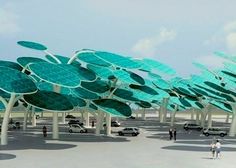 an artist's rendering of a solar powered parking lot with cars parked in it