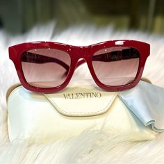 Beautiful Sunglasses, 100% Authentic. Very Good Condition Designer Red Tinted Sunglasses, Luxury Red Sunglasses With Gradient Lenses, Luxury Red Polarized Sunglasses, Luxury Red Tinted Sunglasses, Luxury Red Square Frame Sunglasses, Elegant Red Polarized Sunglasses, Elegant Red Glass Sunglasses, Chic Red Square Frame Sunglasses, Luxury Red Sunglasses For Formal Occasions