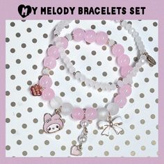 Kawaii My Melody Bracelets W Bow, Flower & Heart Charms - Sanrio Bunny Charm Bracelets This Pair Of My Melody Bracelets Is So Cute! One Is A Charm Bracelet W My Melody Charm, Along W Flower, Bow And Dangling Heart. Pastel Pink And White Stone Beads, Faux Pearls. Elastic So One Size Fits Most On This My Melody Charm Bracelet. New & Never Worn. A Must Have For Any My Melody Lover (Or Anyone Else Who Loves Cute, Kawaii Sanrio Accessories!) Ships From Sunny Florida! Offers Welcome!! #Sanrio #Mymelod White Kawaii Charm Bracelet Gift, Kawaii White Bracelet Jewelry, White Kawaii Bracelet Jewelry, Kawaii Style White Bracelet, Kawaii White Bracelets For Gifts, White Kawaii Bracelet For Gift, White Kawaii Bracelets For Gift, Handmade White Kawaii Charm Bracelet, Kawaii White Heart-shaped Jewelry