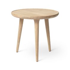 a small wooden table with two legs and a round top on an isolated white background