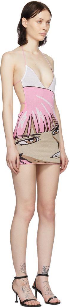 Knit cotton dress. Jacquard knit graphic throughout. · Self-tie halter strap · Self-tie fastening at open back Available exclusively at SSENSE. Supplier color: Pink Apparel Design Inspiration, Outfit Links, Pink Anime, Absolut Vodka, Tv Fashion, Halter Strap, Fashion Tv, Cool Fits