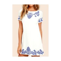 Lulu's Tale To Tell Embroidery Shift Dress. This Blue And Ivory Swirling Embroidery Decorates The Woven Fabric Around The Neckline, At The Hemline And On The Short Sleeves. It Is A Darted Shift Bodice With An Exposed Back Zipper. Fabric And Lining Is 100% Polyester. Never Worn Just Tried On. White Short Sleeve Mini Dress With Floral Embroidery, White Floral Embroidery Mini Dress With Short Sleeves, White Floral Embroidered Short Sleeve Mini Dress, White Embroidered Short Sleeve Dress With Floral Print, White Embroidered Dress, Dress Weights, Lulus Dresses, Blue Embroidery, Printed Shift Dress