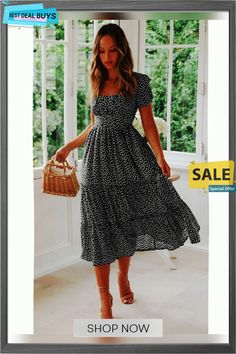 Women's A-line Dress Midi Dress - Short Sleeve Polka Dot Summer Deep U Hot Casual / Daily Boho Black Red Yellow Green Knee-length Polka Dot Midi Dress For Vacation, Polka Dot A-line Midi Dress For Spring, Polka Dot V-neck Midi Dress For Vacation, Summer Polka Dot V-neck Midi Dress, Bohemian V-neck Polka Dot Dress, Women's A Line Dresses, Midi Short Sleeve Dress, Dresses By Length, Types Of Dresses