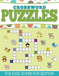 the crossword puzzles for kids is shown with animals and letters on it's cover