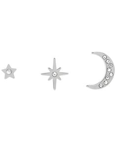 in stock Moon Studs, Stud Set, Crystal Design, Olivia Burton, Star Studs, Stud Earrings Set, North Star, Earring Set, Silver Tone