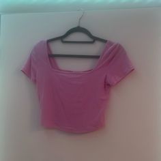 A Pink Squareneck New With Tags Size Medium Pink Cropped Fitted Top, Pink Cotton Scoop Neck Top, Casual Fitted Crop Top Shirt, Basic Pink Crop Top, Basic Stretch Shirt For Spring, Basic Scoop Neck Tops For Day Out, Cropped Shirt, Crop Shirt, Womens Tops