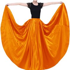 PRICES MAY VARY. ***Style: 540 Degree, 20 Yard, Very full circle skirt. ***Material: 100% polyester, made the high quality satin, silky smooth, flowy and shiny. ***Elastic closure, stretchable waist for 25 ~43 inches, US size 2~18. ***Skirt length: 90 cm/35.5 inches. Due to the ladies' heigh different, the same length skirt has the different effects. Normally, for 5'3" or shorter, it's a floor length skirt. For 5'3"~5'6", it's a ankle length skirt. For 5'6" or taller, it's a Midi skirt. ***Note: Performance Costume, Ankle Length Skirt, Floor Length Skirt, Full Circle Skirts, Dance Performance, Full Circle, Circle Skirt, Costume Dress, Full Skirt