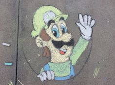 an image of a cartoon character drawn on the sidewalk