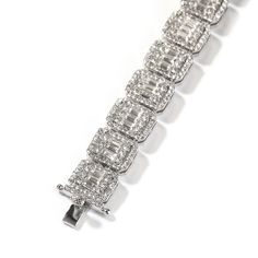 The 13mm Baguette Pave Bracelet. This stunning piece is encrusted with dazzling clear stones. The central part of each link showcases a set of baguette-cut stones, surrounded by smaller, round-cut stones that create a paved look. The seamless integration of the clasp into the design ensures a continuous shine around your wrist. Weight: 42g (8 Inch) PVD Plating guarantees a long-lasting finish. Custom Jewelry Necklaces, Baguette Bracelet, Boys Necklace, Pave Bracelet, Apple Band, Photo Pendant, Chain Fashion, Hip Hop Jewelry, Hand Jewelry