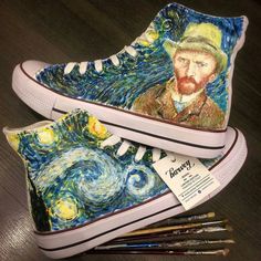 P ➫ @ FOREVEREE فنسنت فان جوخ, Painted Converse, Baskets Converse, Skirt Diy, Painted Sneakers, The Starry Night, Custom Converse, Hand Painted Shoes, Painted Clothes