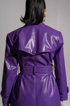 Macabre Fashion, Sequin Blazer Dress, Women Right, Sequin Pant, African Inspired Clothing, Long Leather Coat, Sequin Blazer, Leather Trench, Rich Purple