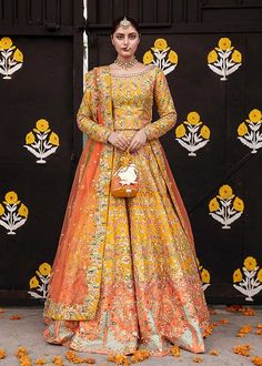 Pakistani Mehndi Dress, Ali Xeeshan, Orange Lehenga, Pakistani Bridal Dress, Mehndi Dress, Pakistani Bridal Dresses, Bridal Lehenga Choli, Pakistani Bridal Wear, Pakistani Wedding Dresses