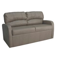 a grey leather couch with two reclinings on it's back end and arms