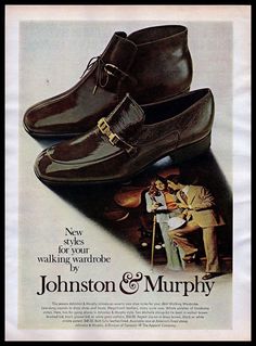 1972 Johnston & Murphy Brown #Leather Dress #Shoes #Boots #1970s #Vintage Print #Ad #JohnstonMurphy Vintage Ads Fashion, 60s Shoes Men, Retro Brown Wingtip Leather Shoes, 1970s Glass Bottom Men Shoe, Vintage Ads Shoes, 1970s Mens Fashion, Vintage Shoes Men, Luxury Vintage Brown Men's Shoes, 70s Platform Shoes