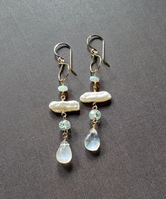 Moonstone Biwa Pearl Earrings Aquamarine Opal Dangle - Etsy Iridescent Pearl Drop Dangle Earrings, Iridescent Pearl Drop Earrings As Gift, Iridescent Pearl Drop Earrings For Gift, Artisan Dangle Pearl Drop Earrings, Artisan Dangle Earrings With Pearl Drop, Handmade Iridescent Drop Earrings, Iridescent Pearl Drop Earrings, Handmade Drop Linear Earrings For Gift, Handmade Drop Earrings For Gifts