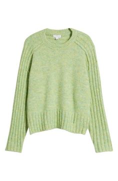 Wide-ribbed trim adds to the visual interest of this lightly marled sweater knit with a hint of wool for extra warmth. 22 1/2" length (size Medium) Crewneck Long sleeves 70% polyester, 21% nylon, 8% wool, 1% elastane Machine wash, dry flat Imported Light Green Clothes, Marled Sweater, Green Outfit, Beige Sweater, Sweater Knit, Ribbed Sweater, Sleeve Sweater, Grey Sweater, Turtleneck Sweater