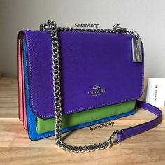 100% Authentic Coach C2860 Colorblock Klare Crossbody Sport Purple Multi And Silver Hardware **Brand New With Tags** Approximate Measurements: 8.5" (L) X 6" (H) X 3" (W) Chain Strap Can Be Worn As A Crossbody Or Shoulder Style Coach Rectangular Purple Shoulder Bag, Coach Purple Rectangular Shoulder Bag, Rectangular Purple Coach Shoulder Bag, Designer Coach Bag In Purple, Coach Purple Crossbody Shoulder Bag, Coach Purple Shoulder Bag For Evening, Designer Purple Crossbody Shoulder Bag, Coach Purple Evening Bag, Elegant Multicolor Coach Shoulder Bag