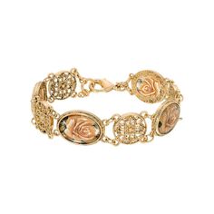 Add a sweet vintage touch to any ensemble with this gold tone floral link bracelet from 1928. Click on this JEWELRY & WATCHES GUIDE to learn about fit, styles, materials and more! Add a sweet vintage touch to any ensemble with this gold tone floral link bracelet from 1928. Click on this JEWELRY & WATCHES GUIDE to learn about fit, styles, materials and more! FEATURES Length: 7.75 in. Clasp: lobster-claw Nickel safe Metal: alloy Material: enamel Plating: gold tone Finish: polished All or virtually Adjustable Gold Cameo Jewelry, Heirloom Style Gold Metal Bracelet, Heirloom Gold Cameo Jewelry, Classic Gold Cameo Jewelry, Elegant Adjustable Cameo Bracelets, Vintage Rose Gold Jewelry With Intricate Design, Elegant Gold Cameo Bracelets, Vintage Adjustable Gold Jewelry, Adjustable Vintage Rose Gold Jewelry