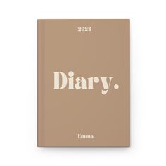 a brown book with the word diary written in white on it and an orange background