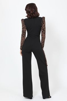 Leopard Jumpsuit, Jumpsuit Pattern, Leg Design, Long Puff Sleeves, Calf Hair, Black Jumpsuit, The Chic, Easy Wear