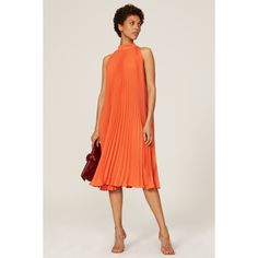 Orange polyester (100% Polyester). Shift. Mock neck. Sleeveless. Back zipper closure. 44" from shoulder to hemline. Imported. Dress Orange, Rent The Runway, Closet Designs, Pleated Dress, Mock Neck, High Neck Dress, Summer Dresses, Zipper, Orange