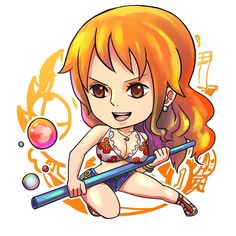 a cartoon girl with an orange hair holding a baseball bat