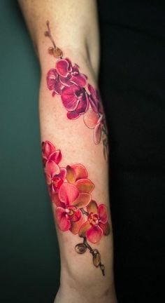 Watercolor Orchid Tattoo, Purple Orchid Tattoo, Tattoos Delicate, Orchid Tattoos, Small Flower Tattoo, Tattoo In Memory, Lily Tattoos, Unique Half Sleeve Tattoos, Tropical Tattoo