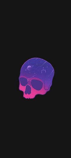 a purple and pink skull on a black background